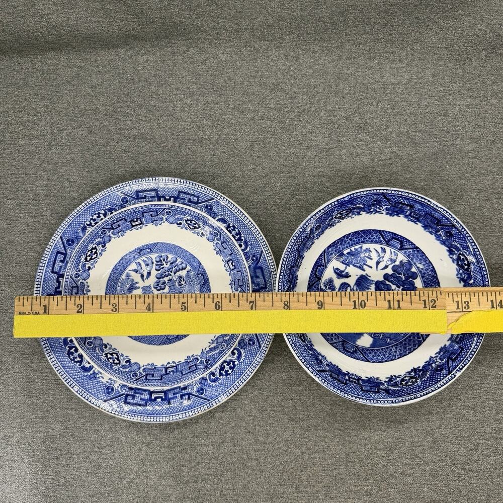6pc Staffordshire Ironstone Blue Willow Pattern Bowls Plates Dinnerware Antique - Picture 2 of 8
